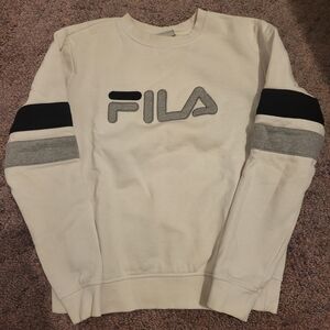 FILA Men's Cream Sweater with Black and Gray Stripes